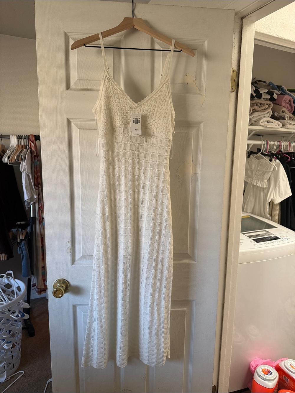 Hollister Cream Knit Maxi Slip Dress with Delicate Straps